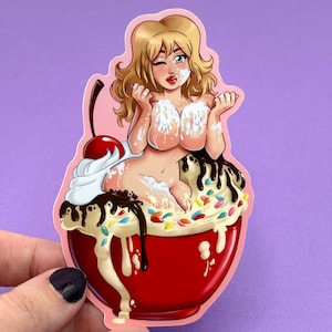 Cherry Sundae Sticker | Lewd Mature Adult Sticker | Sexy Cute Pin-up Art | Die Cut Sticker