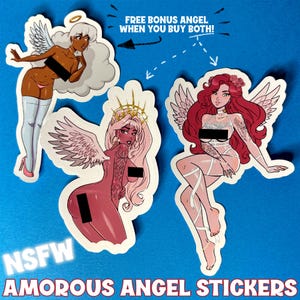 Amorous Angel Pin-Up Stickers: Tattooed Celestial Goddess Die-Cut stickers
