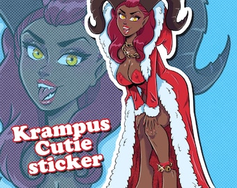 Krampus Cutie Sticker | Funny Holiday Christmas Sticker | Sexy Cute Holiday Pin-Up Art
