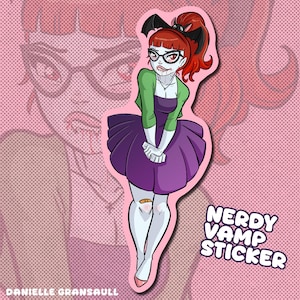 Vampire Nerd Sticker | Cute Geeky Halloween Pin-up Art | Die Cut Vinyl Decal