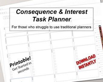 ADHD Planner, ADHD Daily Planer, Consequence & Interest Task Planner