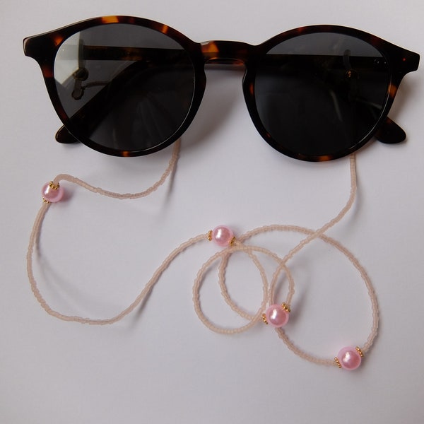 Chaîne à lunettes rose en perles de rocaille