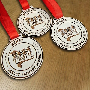 Gift from Teachers End of Term Personalised Wooden School Leaver Class of 2025 Pupil Gift Name Medals