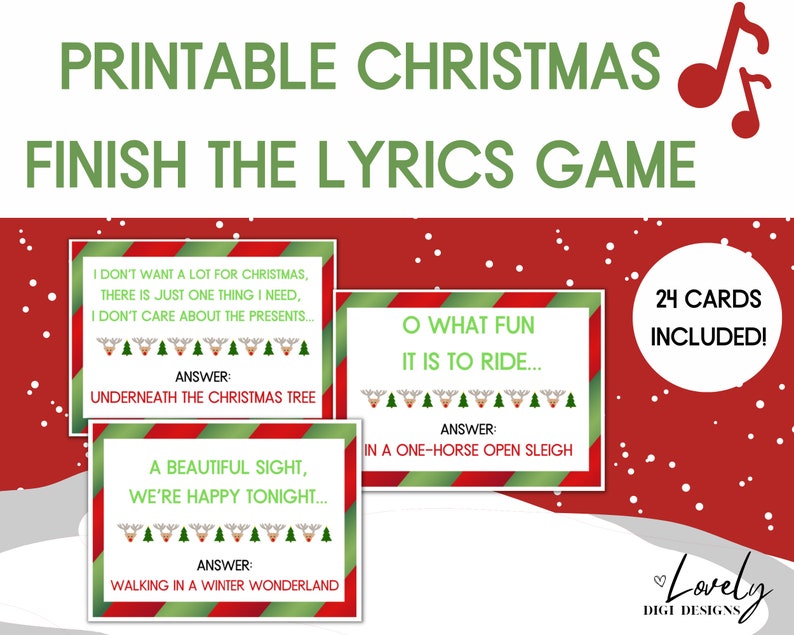 Printable Christmas Finish the Lyrics Game Guess the Lyric Etsy