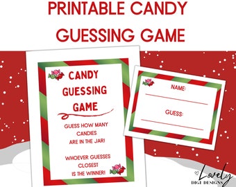 Printable Christmas Candy Guessing Game, Guess How Many Sweets in the Jar, Christmas Game, Christmas Activity, Christmas Party Game Idea