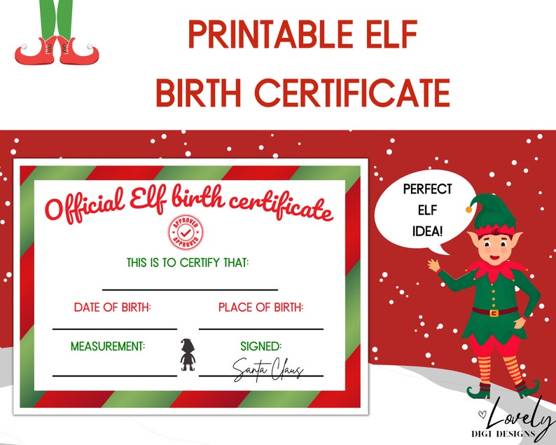 Elf Printable Birth Certificate Elf Arrival Elf Ideas Elf Etsy