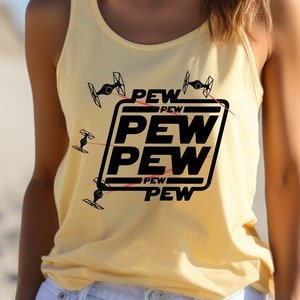 Star Wars Racerback, Pew Pew Shirt, Galaxy Cartoon Friends Tee, Cartoon Lovers Tank Top, Women&#39;s Ideal Racerback Tank, Matching Tanks