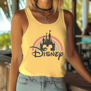 Disney Rainbow Castle Racerback, Disney Retro Castle Tank, Disney Matching Tops, Disneyworld Vintage Womens Racerbacks
