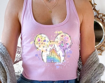 Watercolor Disney Castle Racerback Tank Top, Magic Kingdom Vacation