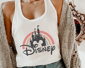 Rainbow Castle Disney Racerback, Disney Retro Castle Top, Disney Matching Tank, Disneyworld Vintage Womens Racerbacks, Disney Ladies Tank