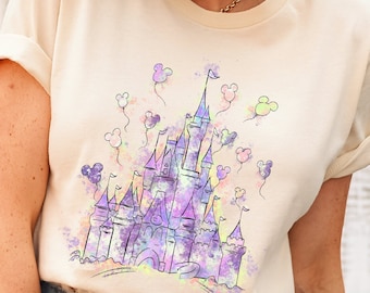 Watercolor Disney Castle Shirt, Matching Family Trip Tee