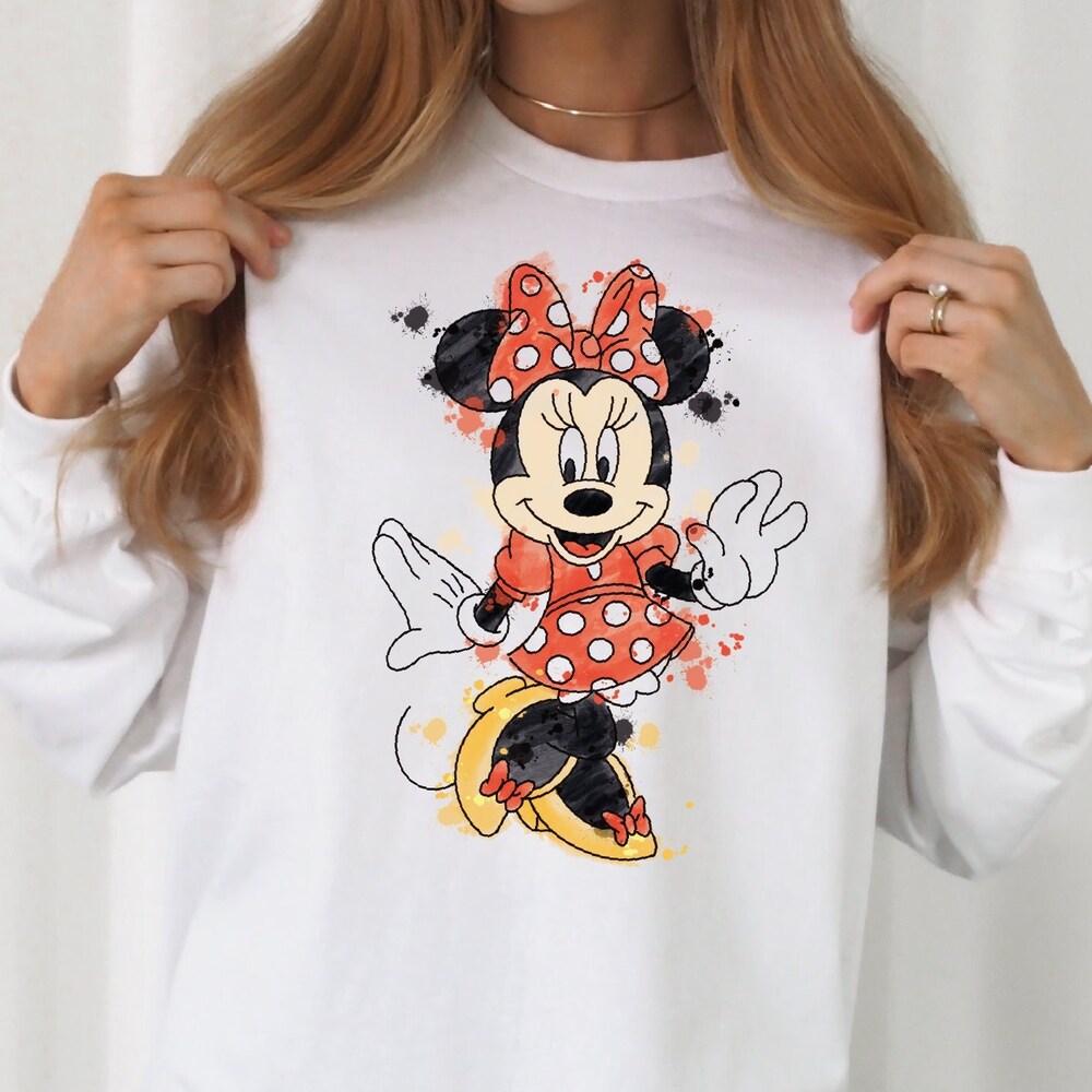 Disney Watercolor Minnie Long Sleeve, Disney Ladies Matching Long Sleeve, Cute Minnie Womens Long Sleeve, Minnie Long Sleeve Aurateestyle