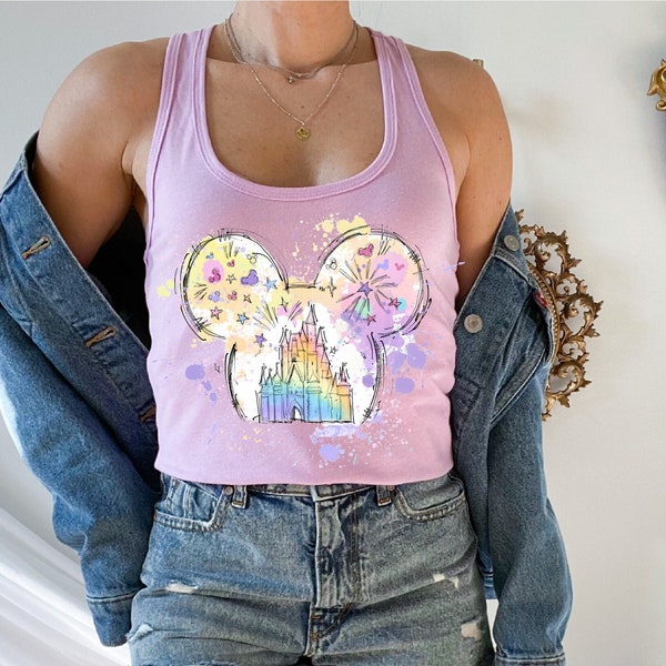 Disney Castle Racerback Tank, Watercolor Ears Shirt, Magic Kingdom Tee, Vacay Mode Tank Tops, Disney Women Racerbacks, Matching Tanks