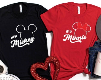Disney Couple Matching Shirts, His Minnie Her Mickey Tees