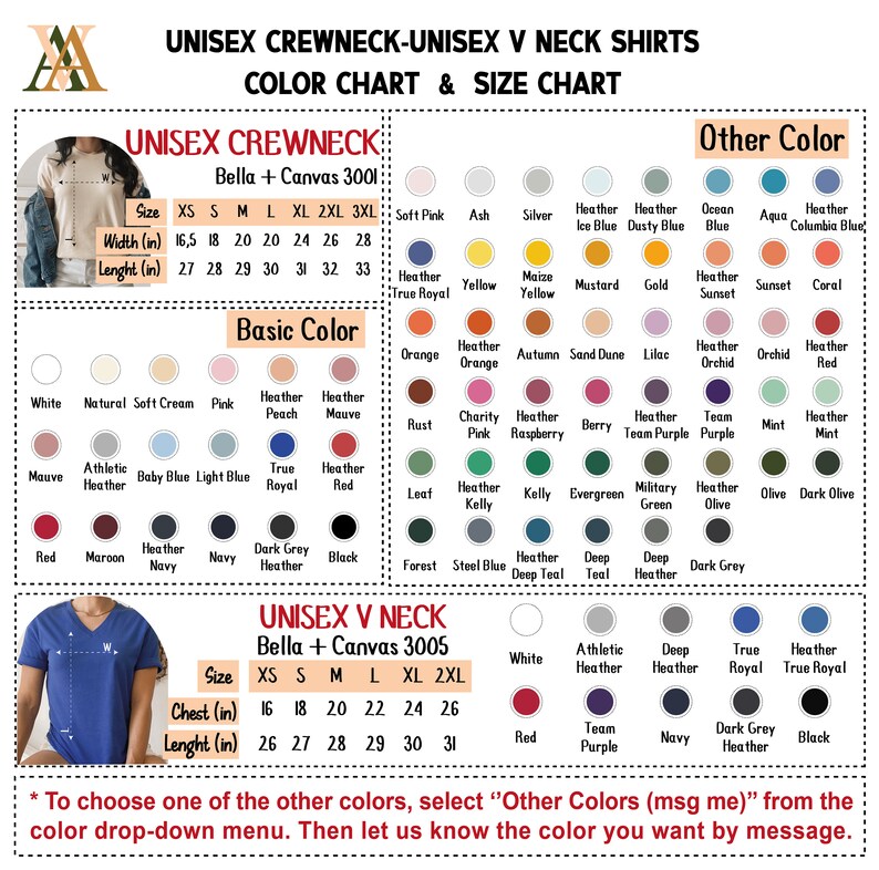 a chart showing the different colors of a t - shirt