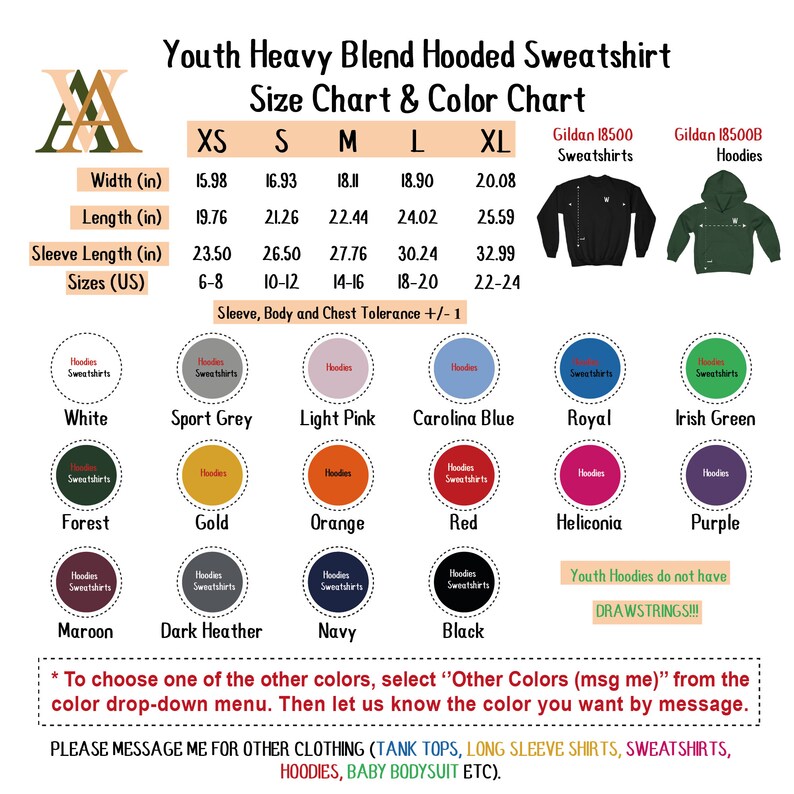 a chart of clothing sizes and colors for men