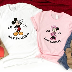 Just Engaged Disney Shirts, Mickey Minnie Tee, 2024 Engaged Tee, Fiance T-shirts, Engagement Party Shirts,  Engagement Gift T-shirts