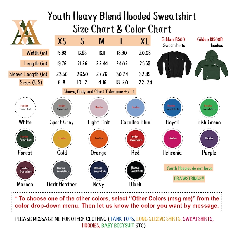 a chart of clothing sizes and colors for men
