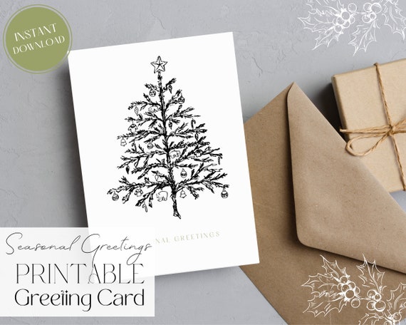 Seasonal Greetings Christmas Printable Card Digital Greeting - Etsy