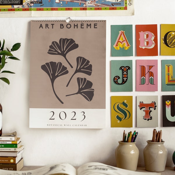 2023 Bohème Floral Wall Calendar, Minimalist, Art-Deco, Galerie Bohème, Monthly Calendar, Digital Calendar, Wall Art