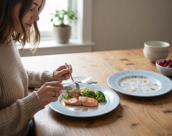 Royal Stafford Diet Plates – Set of 2 Blue & White Portion Control Dinner Plates (11”) – Made in England SHIPS FREE