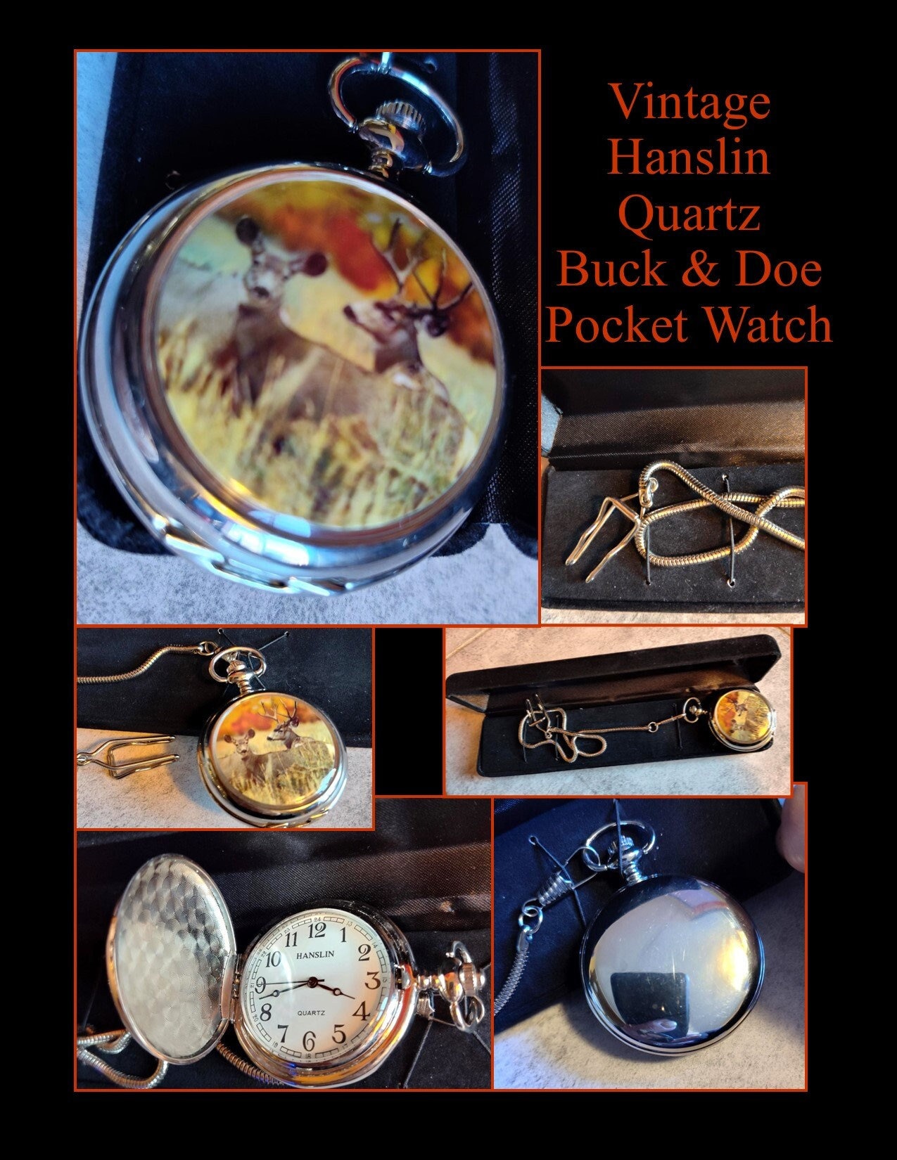Rare Hanslin Doe.buck Quartz Pocket Watch. Ships Free Etsy