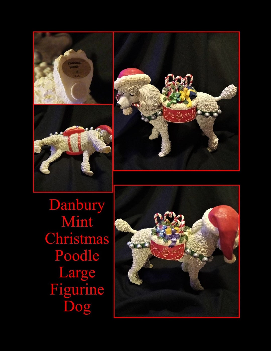 Danbury Mint Christmas Poodle Large Figurine Dog With Candy Etsy