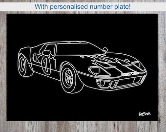 A3 Ford 1960's GT40 with personalised number plate on 5mm foamboard.