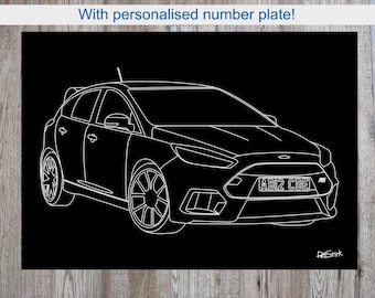 A3 Ford Focus RS MK3 with personalised number plate on 5mm foamboard.