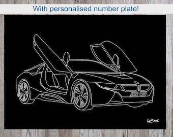 BMW i8 A3 with personalised number plate on 5mm foamboard.