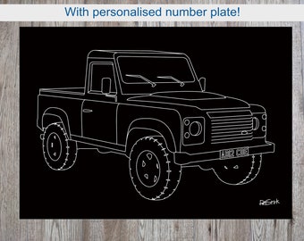 A3 Defender pickup with personalised number plate on 5mm foamboard.