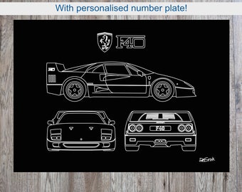 A3 Ferrari F40 with optional personalised number plate on 5mm foamboard.