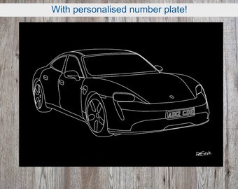 A3 Porsche Taycan with personalised number plate on 5mm foamboard.