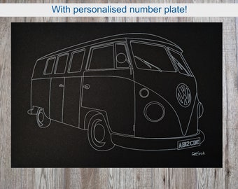 A3 VW Campervan with personalised reg plate on 5mm foamboard