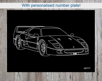 A3 Ferrari F40 with optional personalised number plate on 5mm foamboard.
