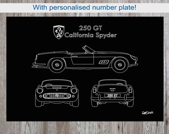 A3 Ferrari 250GT California Spyder with optional personalised number plate on 5mm foamboard.