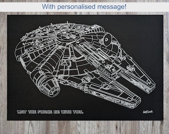 A3 Millennium Falcon with optional personalised message on 5mm foamboard.