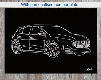 A3 Ford Focus ST with personalised number plate on 5mm foamboard.