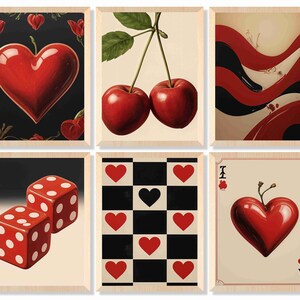Juego de naipes de casino, cartas de póquer para niños y adultos, impresiones de carteles de corazón y comodín, juego de 6, tamaño 11 x 14 pulgadas