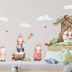 Watercolor Rabbit Family Decal, Rabbit Family Decal, Nursery Wall Decal, Rabbit Wall Sticker, Playroom Wall Decal for kids room Ega_Rabbit