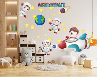 Space Planets Astronaut and Star Wall Decal Set, Kids Room Nursery ...