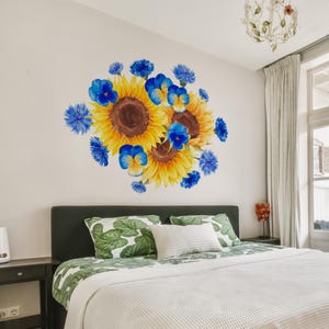 Watercolor Floral Sunflower Wall Decal for Nursery, Large  Wall Sticker for Baby Girl Room Decor, Sunflower Wall Decal Ega_floral002