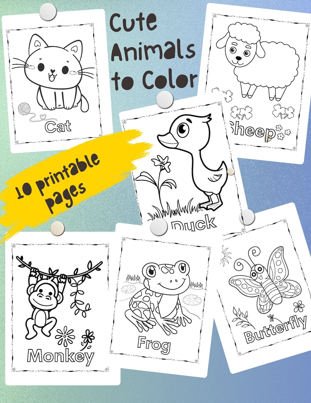 Cute Animal Coloring Page Bundle for Toddlers – 10 Printable Sheets for ...