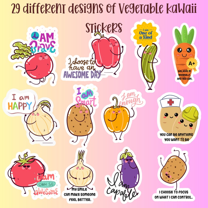 Kawaii Vegetable Stickers, Cute Anime Veggie Decals, Bullet Journal Accessories, Fun