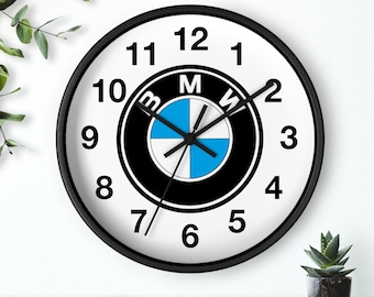 Elegant 10-Inch BMW Wall Clock in Wooden, White, and Black Colors, BMW Car Lover, Gift for BMW Friends