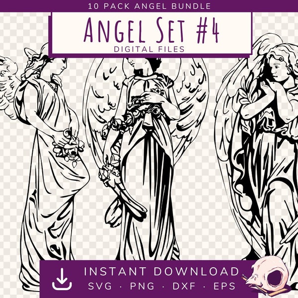 Angel SVG Set | 10 Pack | SET #4 | Svg Cut Files | svg-png-dxf-eps | Angel Vectors | set of 10 Angel vectors