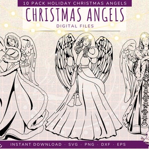 Holiday Christmas Angel SVG Bundle | SET #3 | Svg Cut Files | svg-png-dxf-eps | Angel Vectors | Christmas Holiday Theme | set of 10
