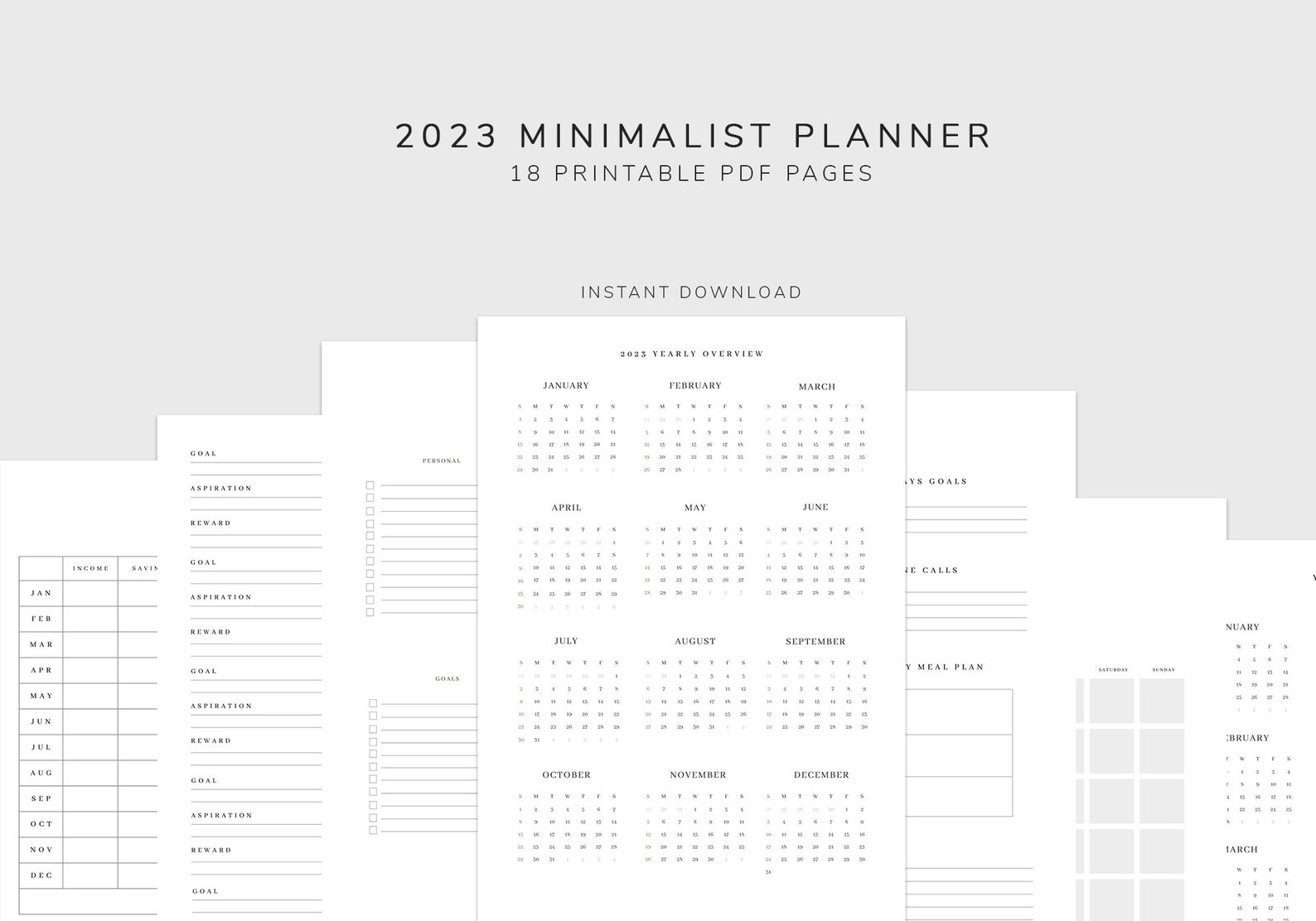 Printable yearly planner bundle 2023 calendar yearly etsy