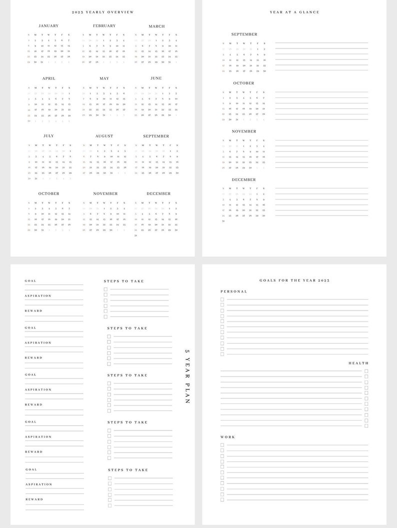 Printable Yearly Planner Bundle 2023 Calendar Yearly Overview Year at A