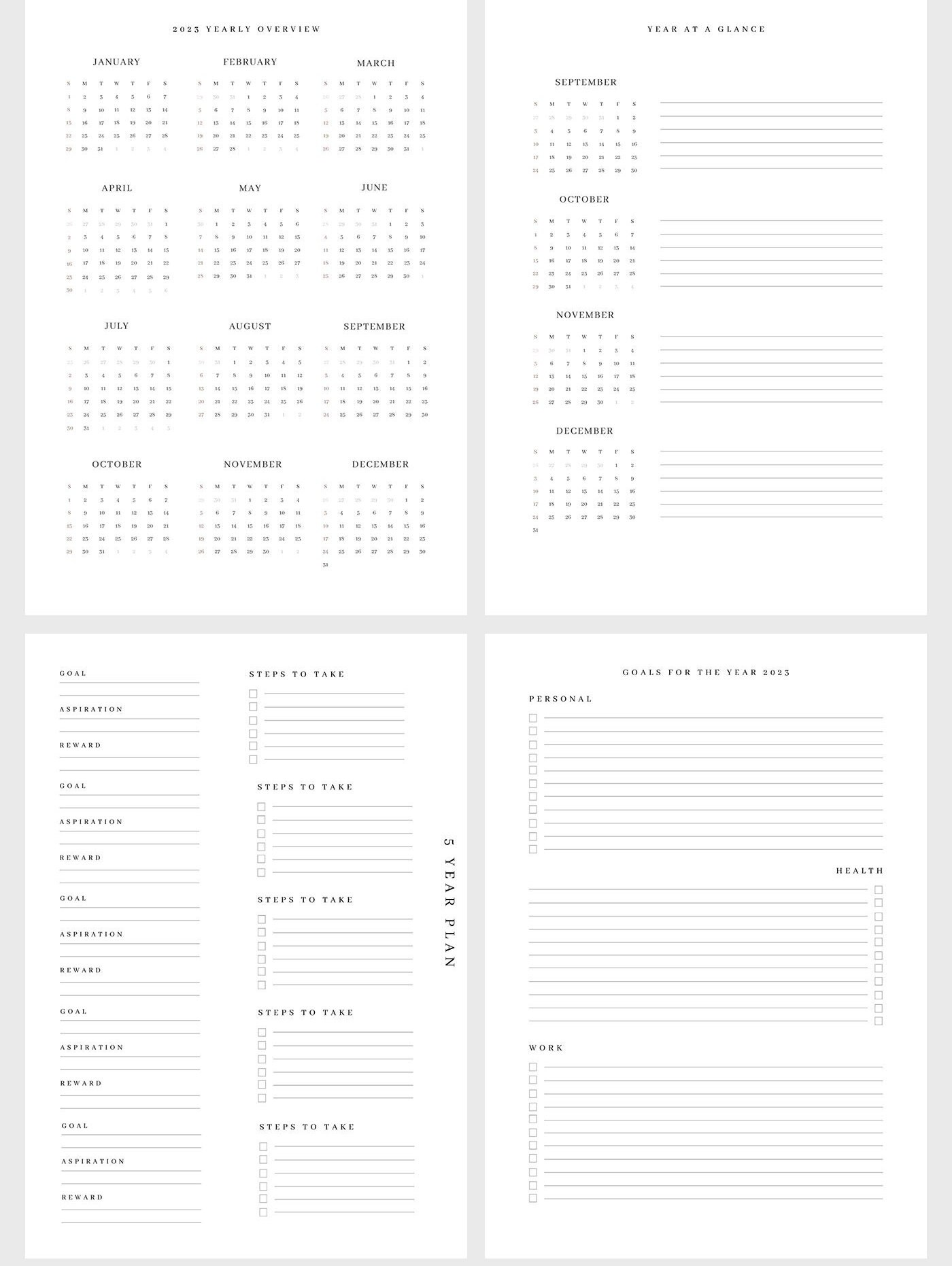 Printable Yearly Planner Bundle | 2023 Calendar | Yearly Overview ...
